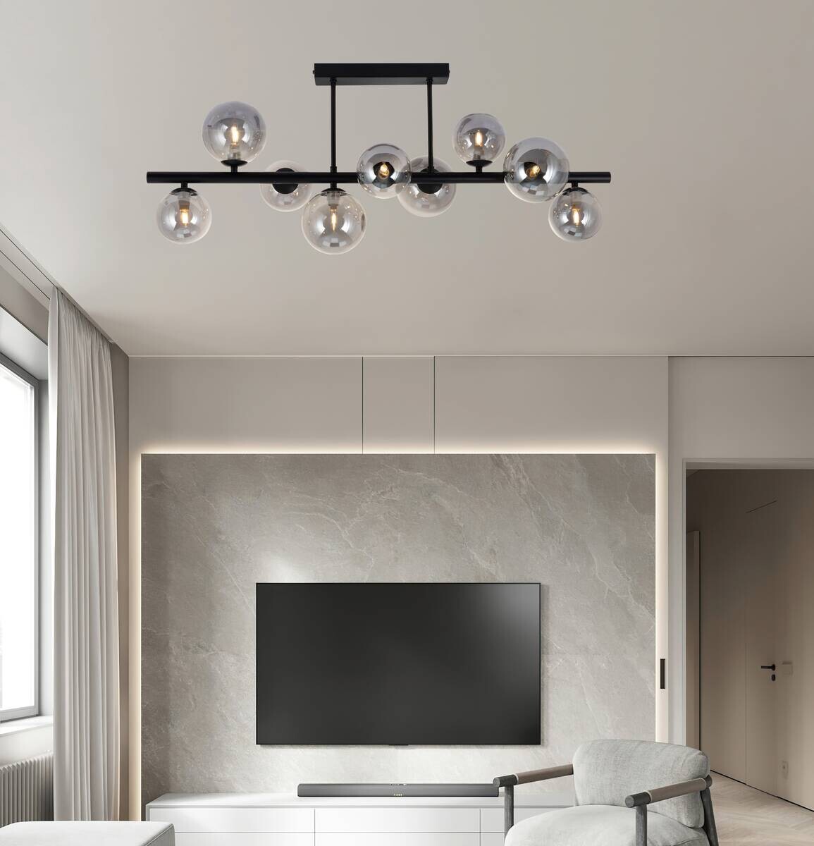 POCOline Deckenleuchte Leonardo schwarz Metall B/H/L: ca. 28,5x35x86 cm G9 9 Brennstellen