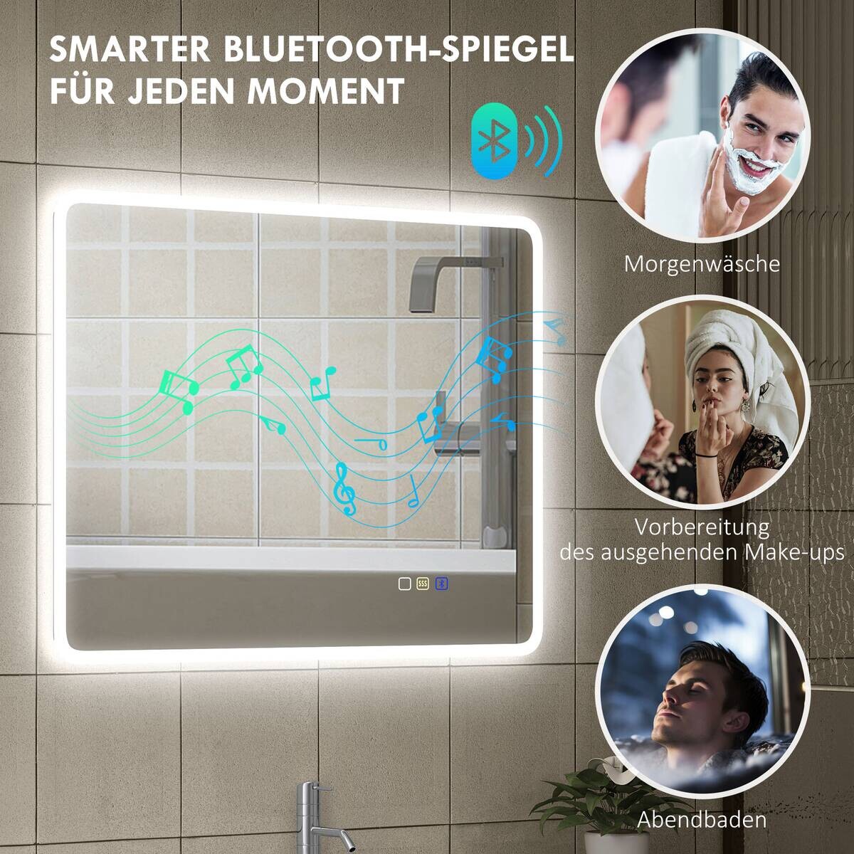 HOMCOM LED-Bad-Spiegel silber B/H/L: ca. 3,5x70x90 cm