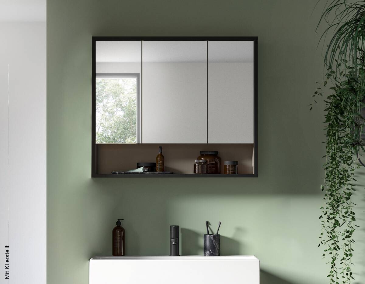 Spiegelschrank BAGNO schwarz Kaschmirgrau Nachbildung B/H/T: ca. 80x68x19 cm