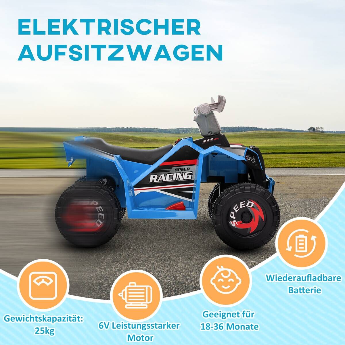 HOMCOM Elektroauto für Kinder blau B/H/L: ca. 41,5x48,5x70 cm