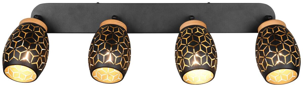 Reality Spot 4-flg. Bidar schwarz gold Metall B/H/L: ca. 74x27x12 cm E14 4 Brennstellen