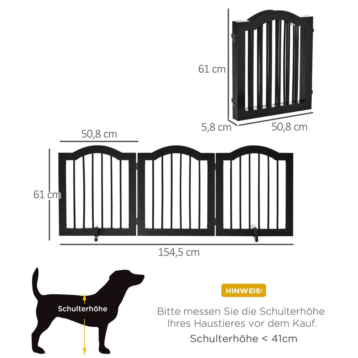 PawHut Hunde-Schutzgitter schwarz Polypropylen B/H/L: ca. 29,5x154,5x61 cm