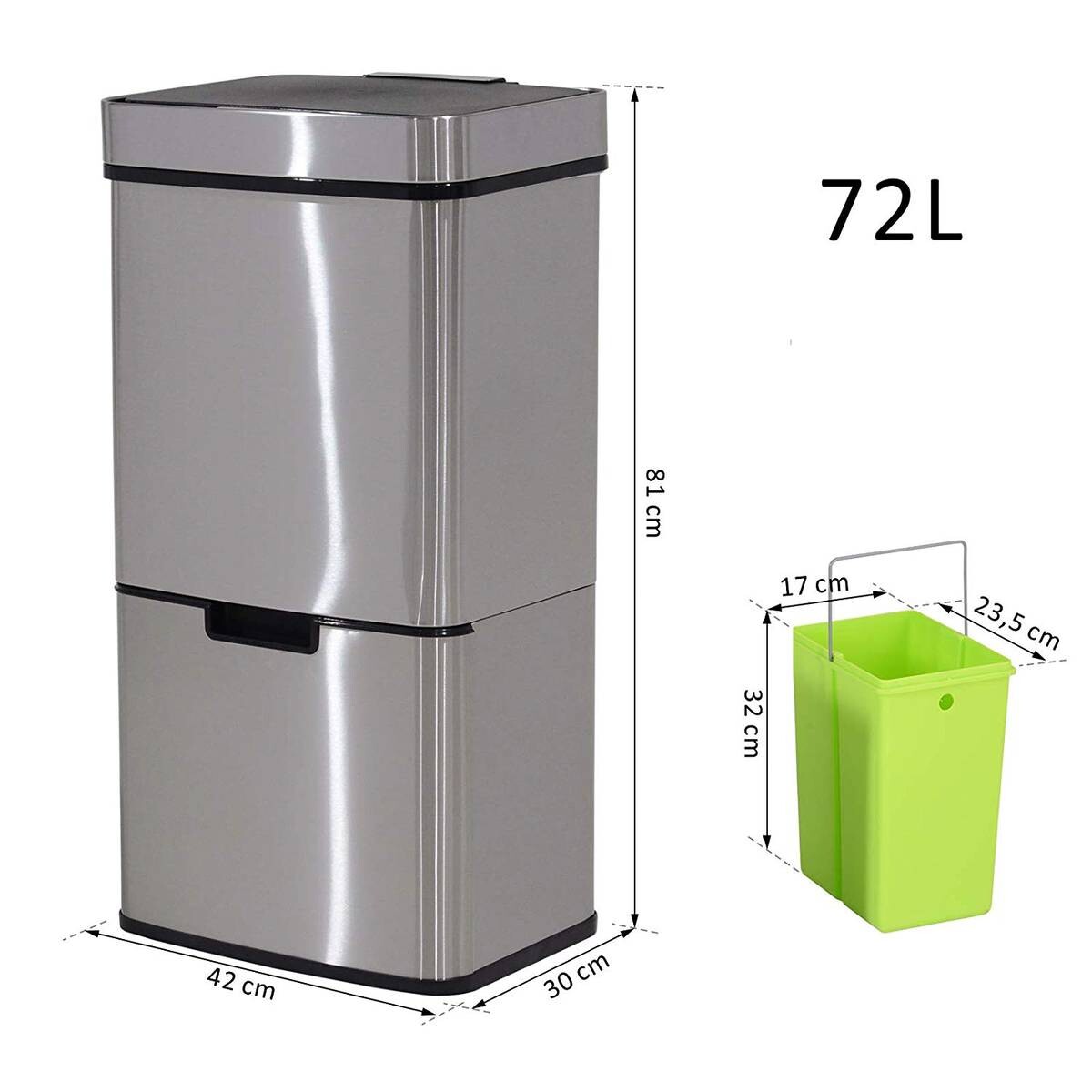 HOMCOM Abfalleimer silber B/H/L: ca. 30x81x42 cm