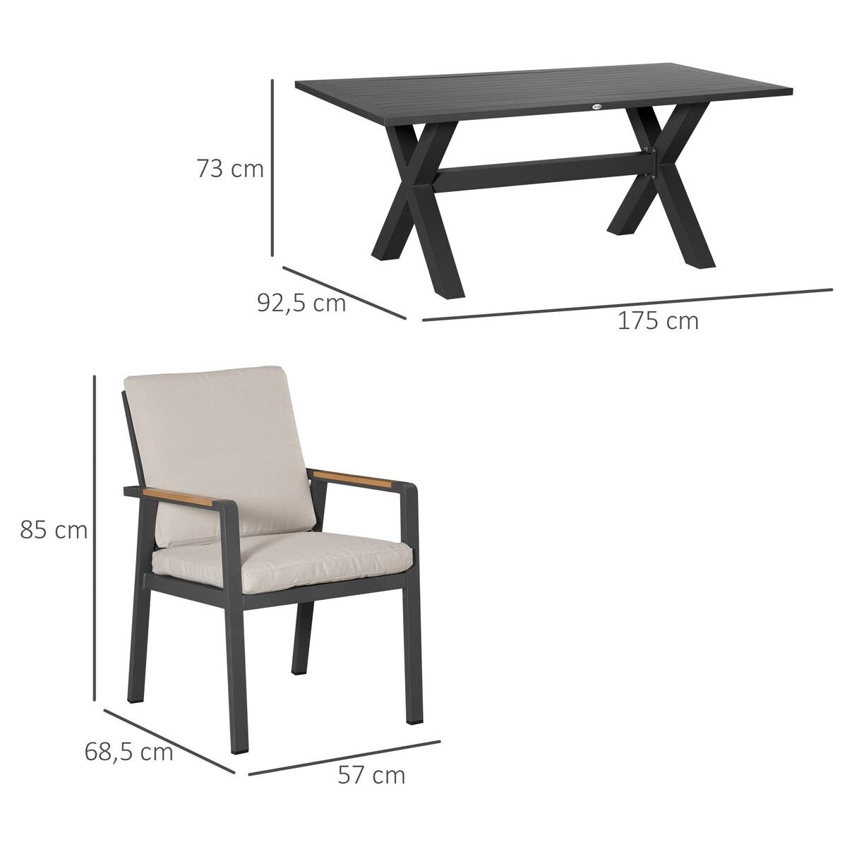 Outsunny Gartensitzgruppe grau Aluminium B/H/L: ca. 93x73x175 cm