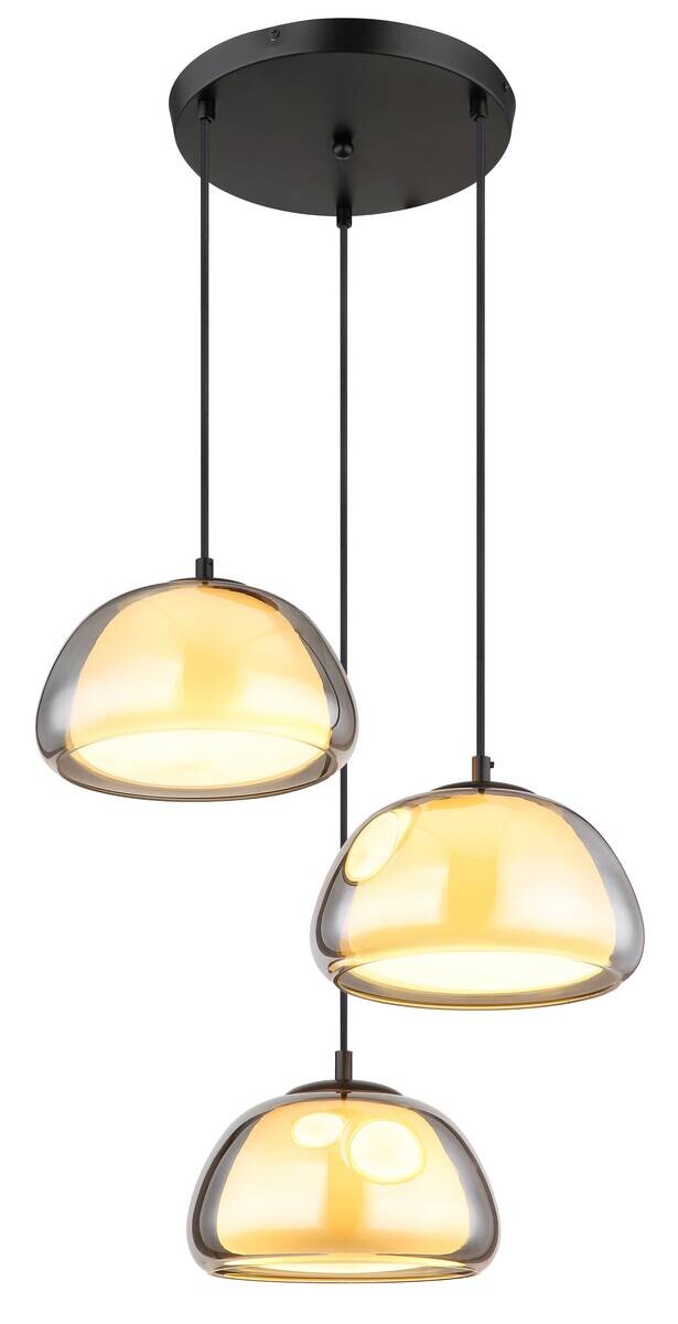 GLOBO Pendelleuchte schwarz Rauch Glas Metall H/D: ca. 120x50 cm E14 3 Brennstellen