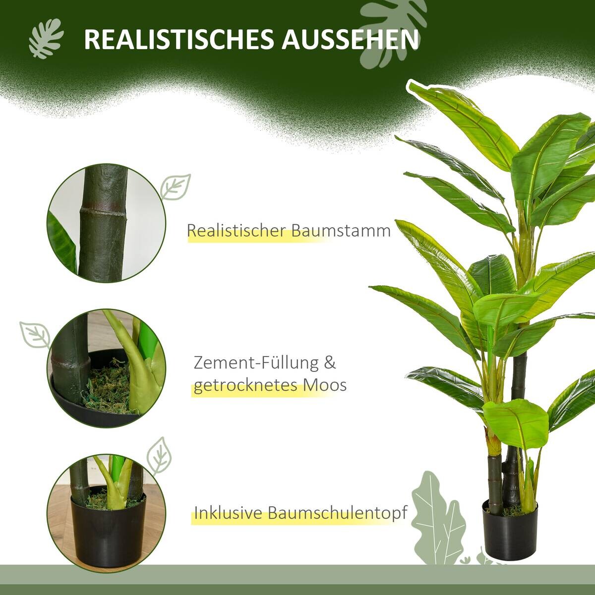 HOMCOM Kunstpflanze grün Kunststoff B/H/L: ca. 17x17x150 cm