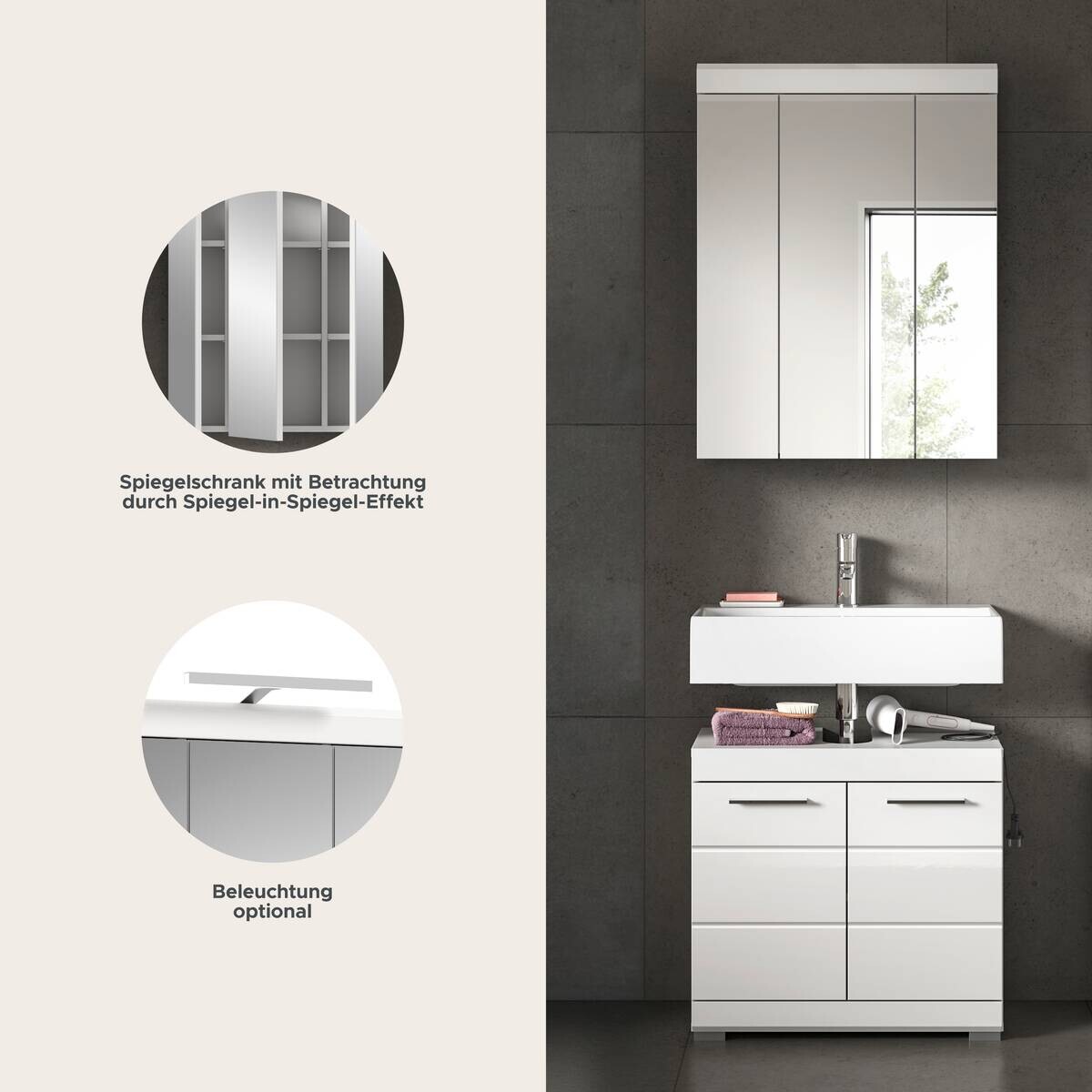 Badezimmer-Set Scout weiß weiß Hochglanz B/H/T: ca. 60x191x34 cm