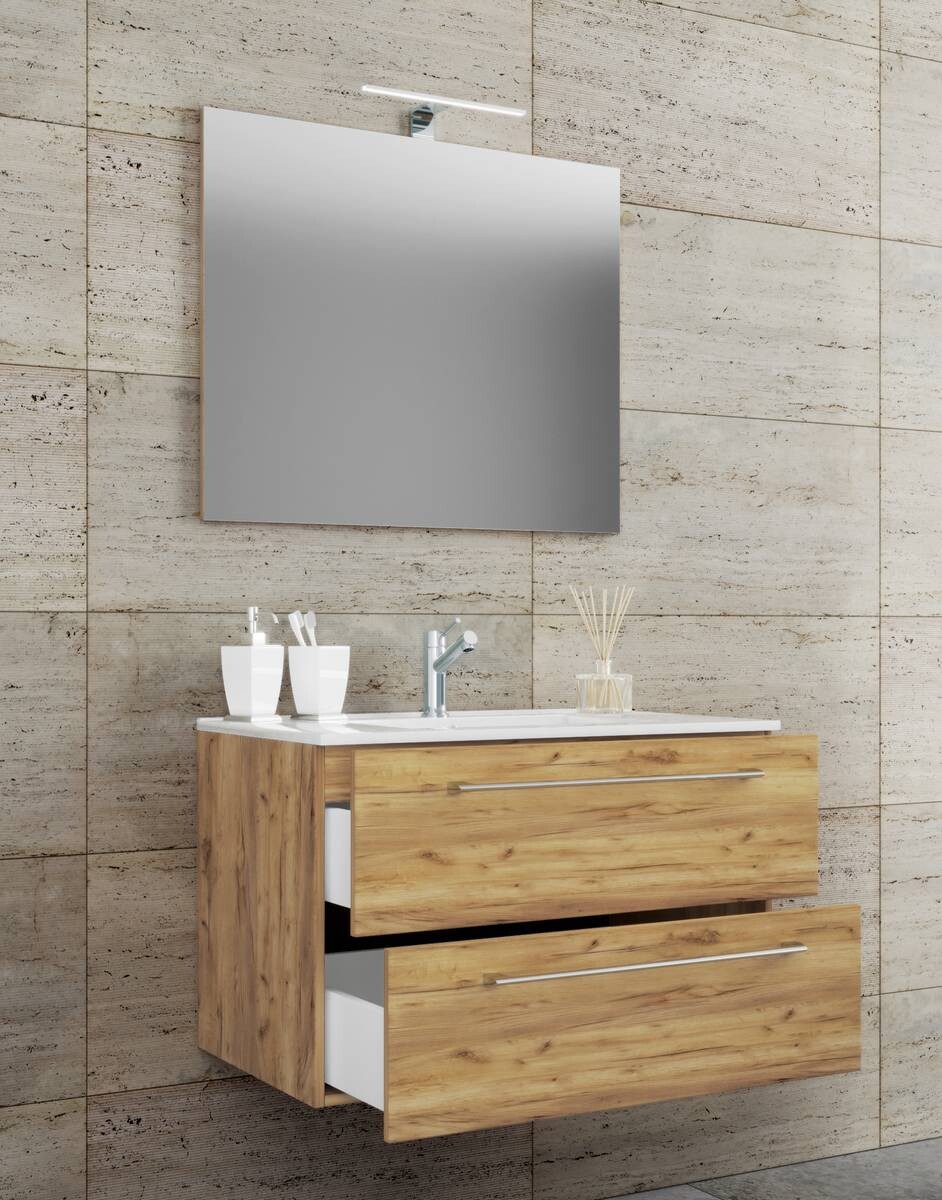 Waschplatz 3tlg-Badinos Eiche Honig Nachbildung B/H/T: ca. 81x52x46 cm