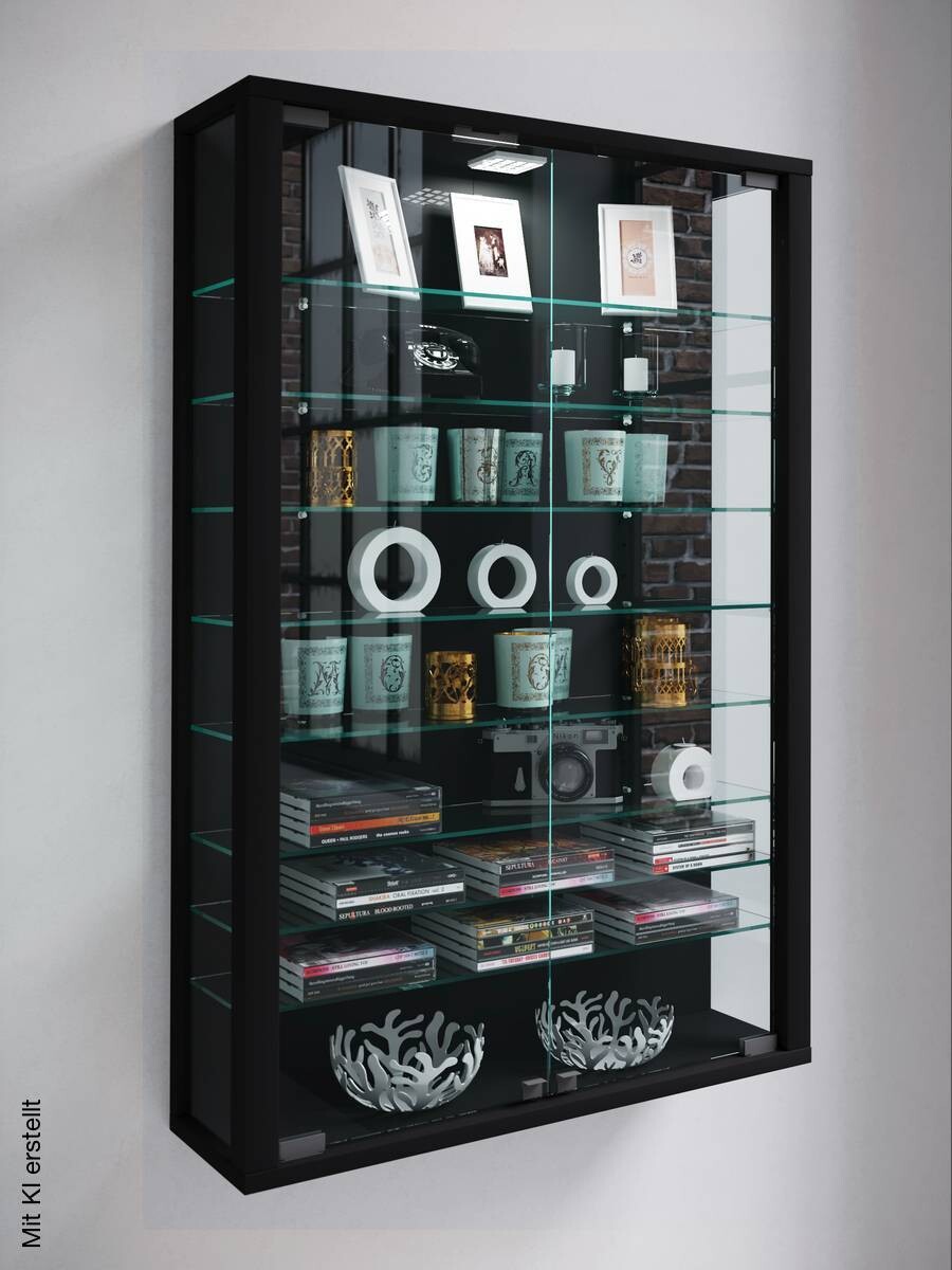 Vitrine Vitrosa Mini schwarz Holzwerkstoff Glas B/H/T: ca. 59x90x18 cm