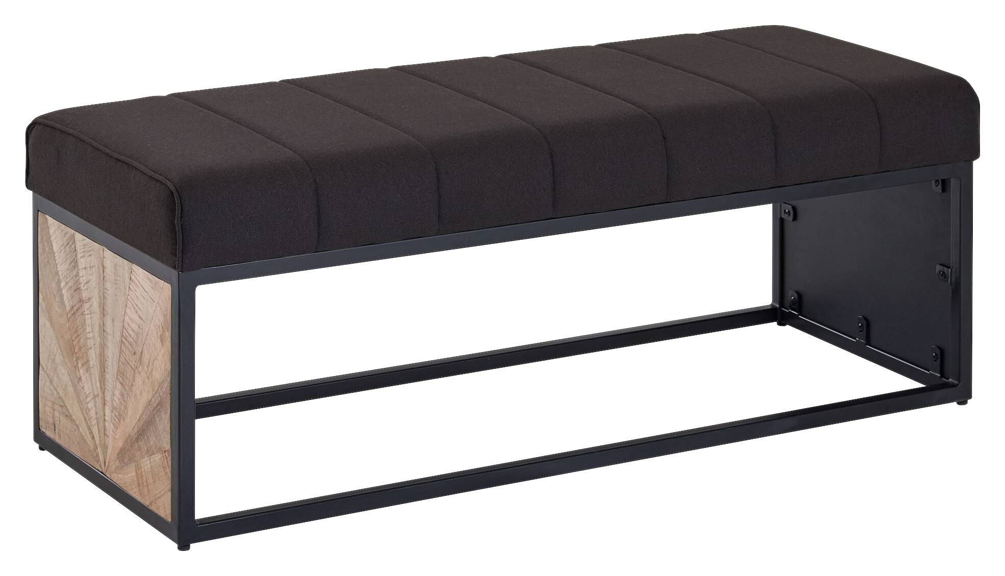 Wohnling Sitzbank dunkelbraun schwarz natur Stoff Eisen Echtholz B/H/T: ca. 105x40x40 cm