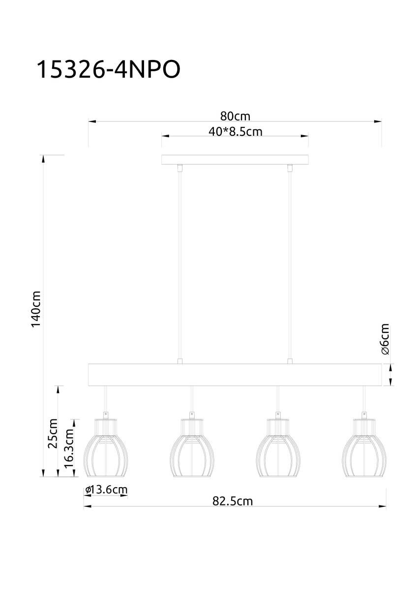GLOBO Pendelleuchte Mina natur schwarz Holz Metall B/H: ca. 83x140 cm E27 4 Brennstellen