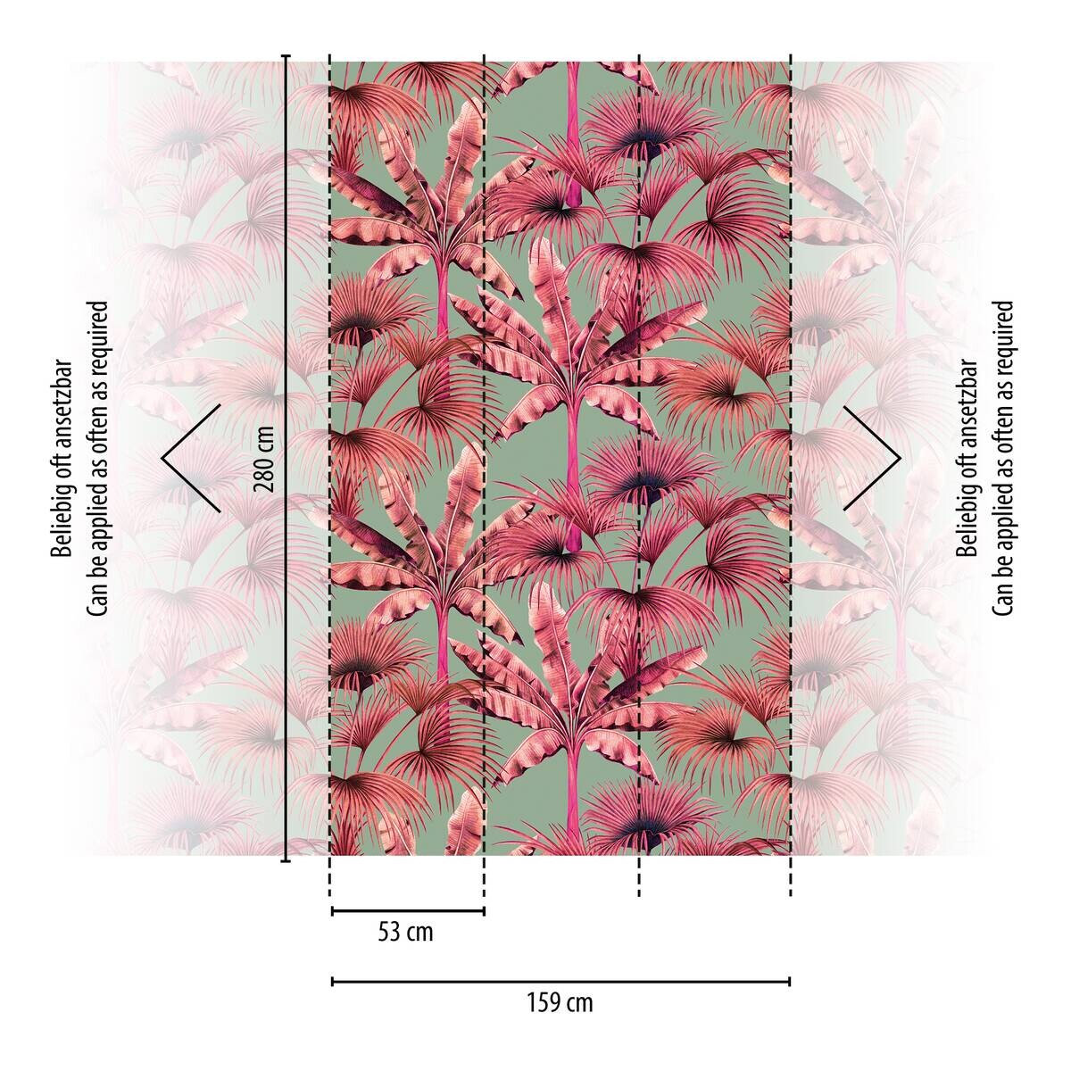 Livingwalls Fototapete Palmenblätter pink rosa blau B/L: ca. 280x159 cm