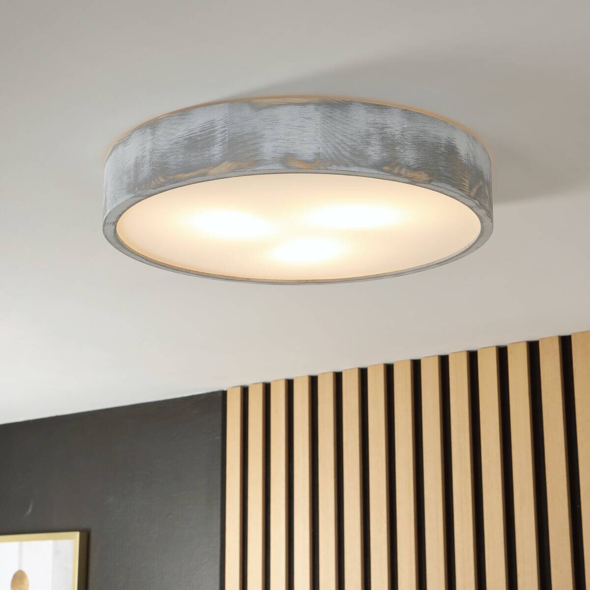 Lamkur Deckenleuchte weiß hellbraun Holz Glas B/H/L: ca. 48,5x12x48,5 cm 3 Brennstellen