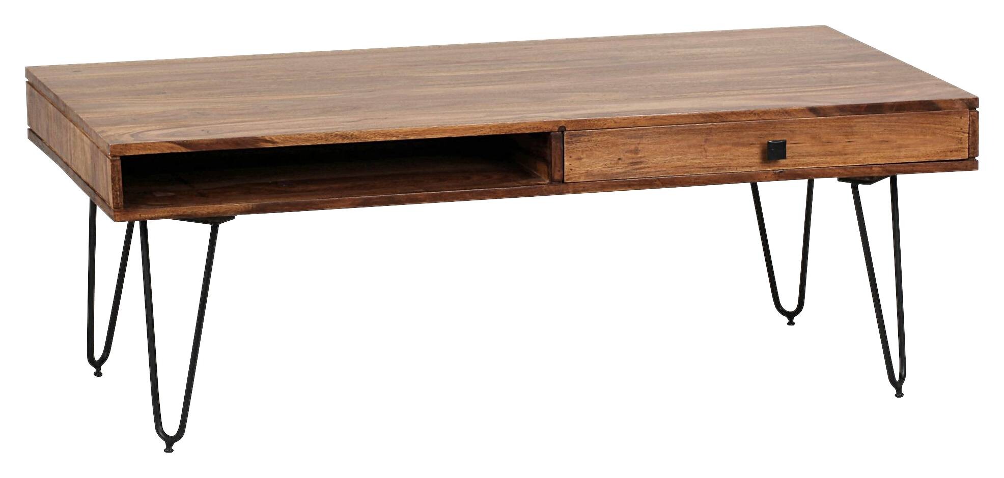 Wohnling Couchtisch natur schwarz Echtholz Metall B/H/T: ca. 110x40x60 cm