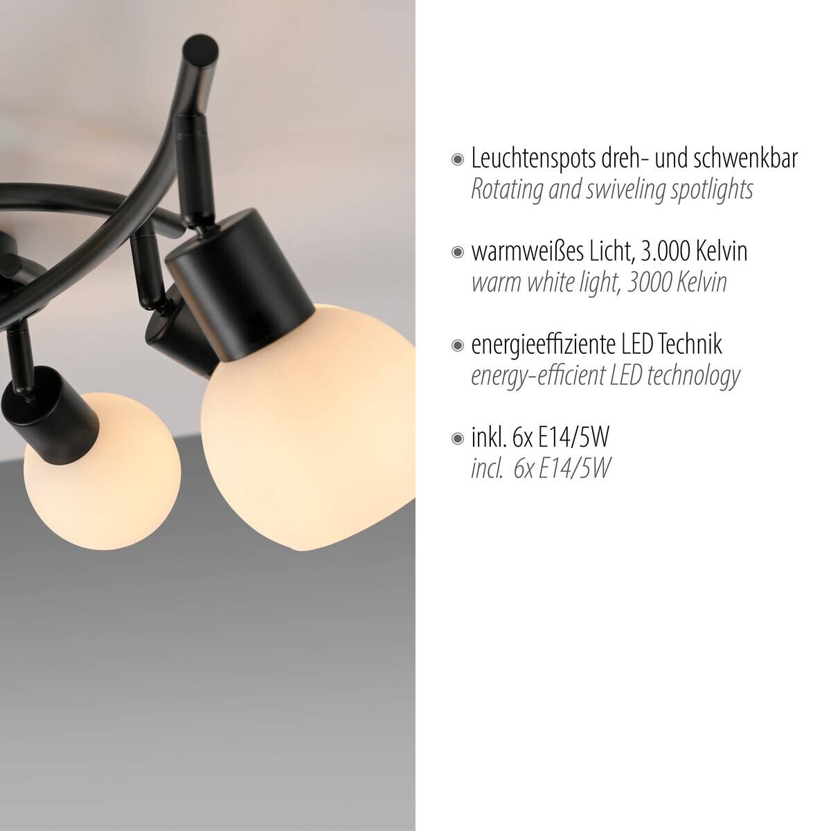 Just Light Spot 4flg. schwarz B/H/L: ca. 27x22x85 cm E14 4 Brennstellen