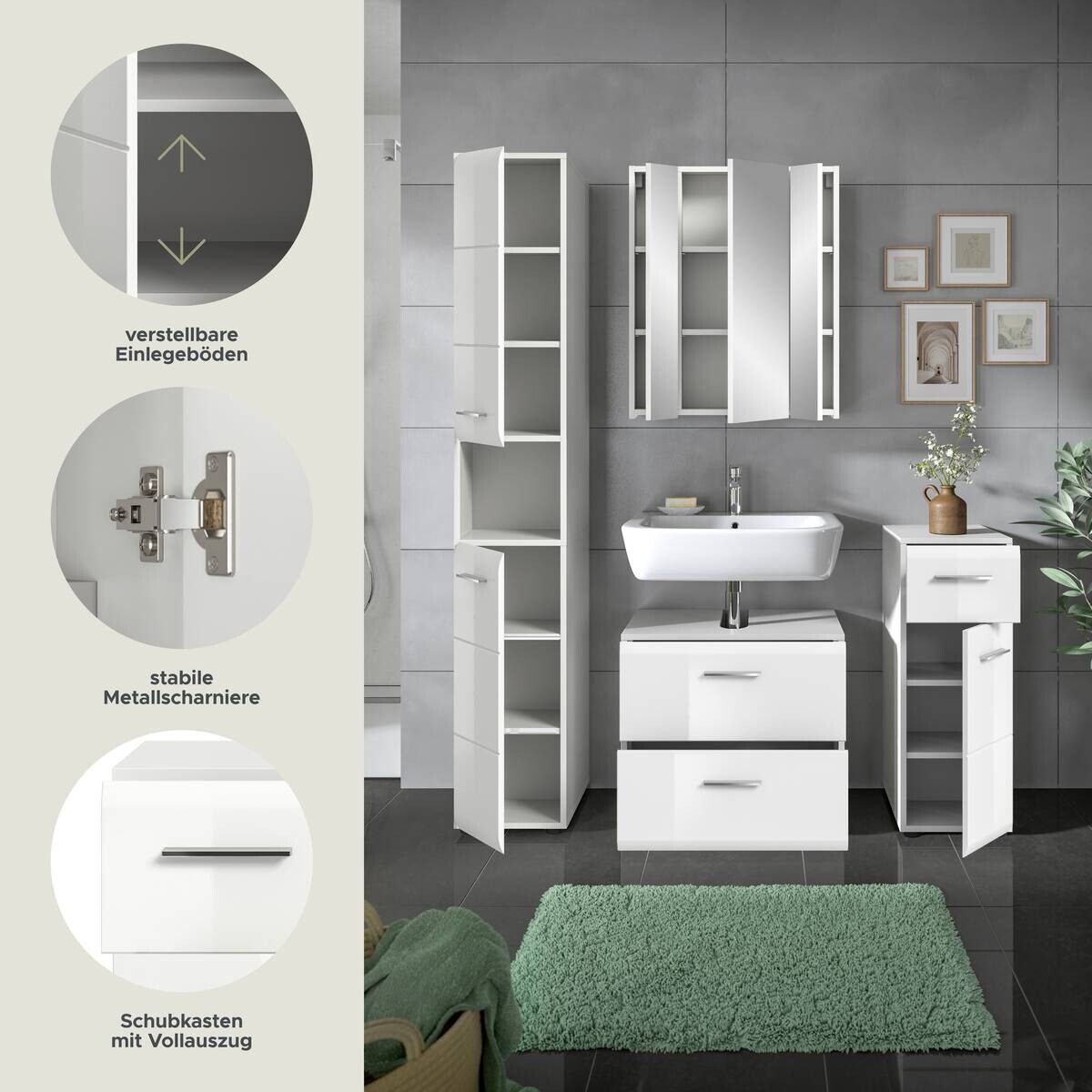 Badezimmer-Set Ice weiß weiß Hochglanz B/H/T: ca. 150x185x30 cm