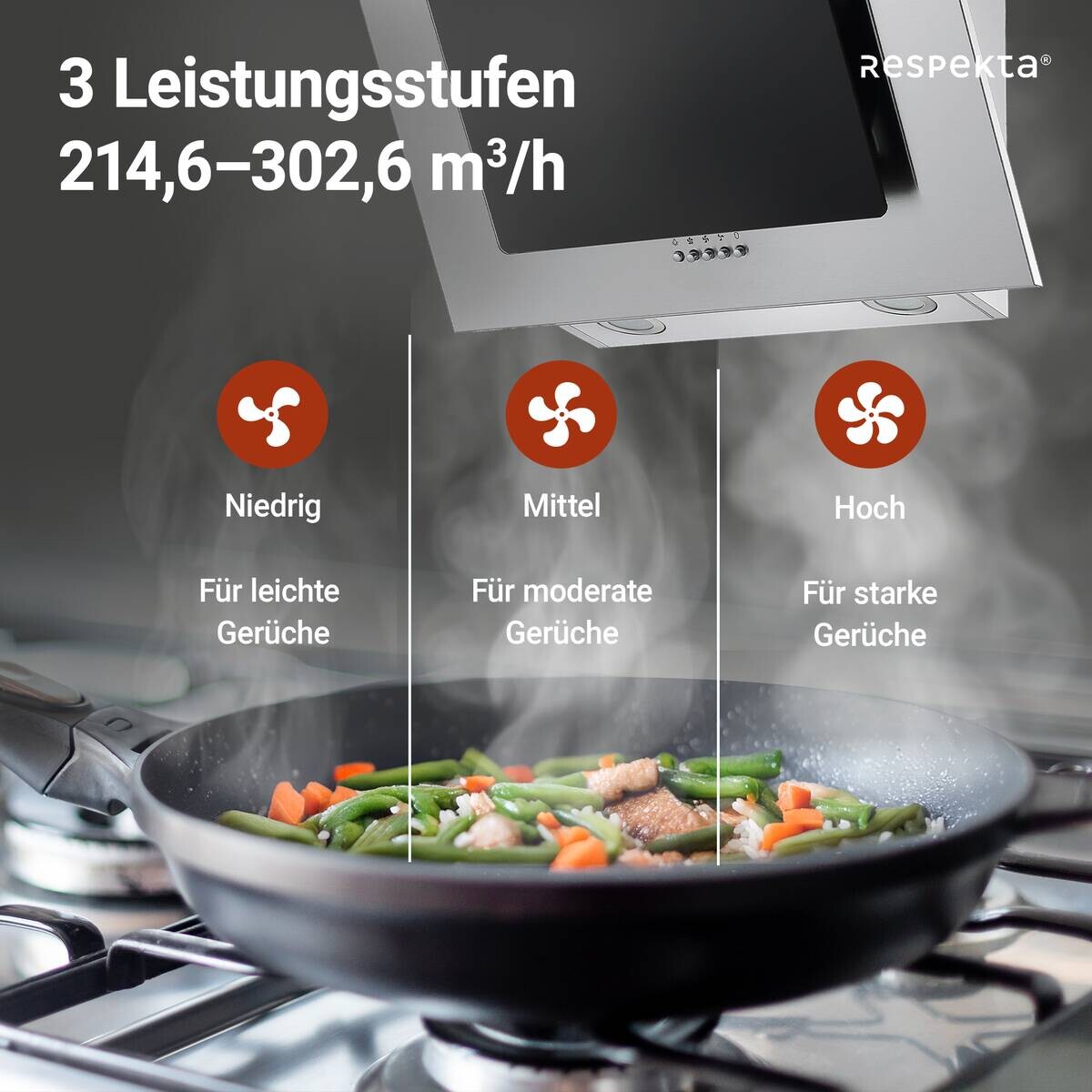 Respekta Dunstabzugshaube CH2060SBM Edelstahl B/H/T: ca. 60x74,3x31,3 cm