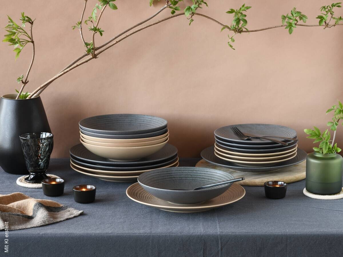 CreaTable Teller-Set Catania sand Steinzeug