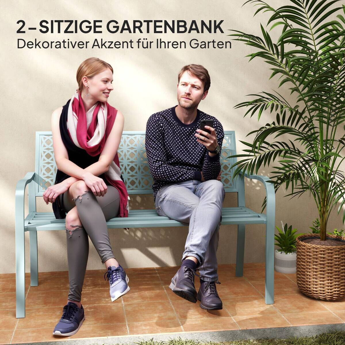 Outsunny Gartenbank blau Stahl B/H/L: ca. 63x85x127 cm