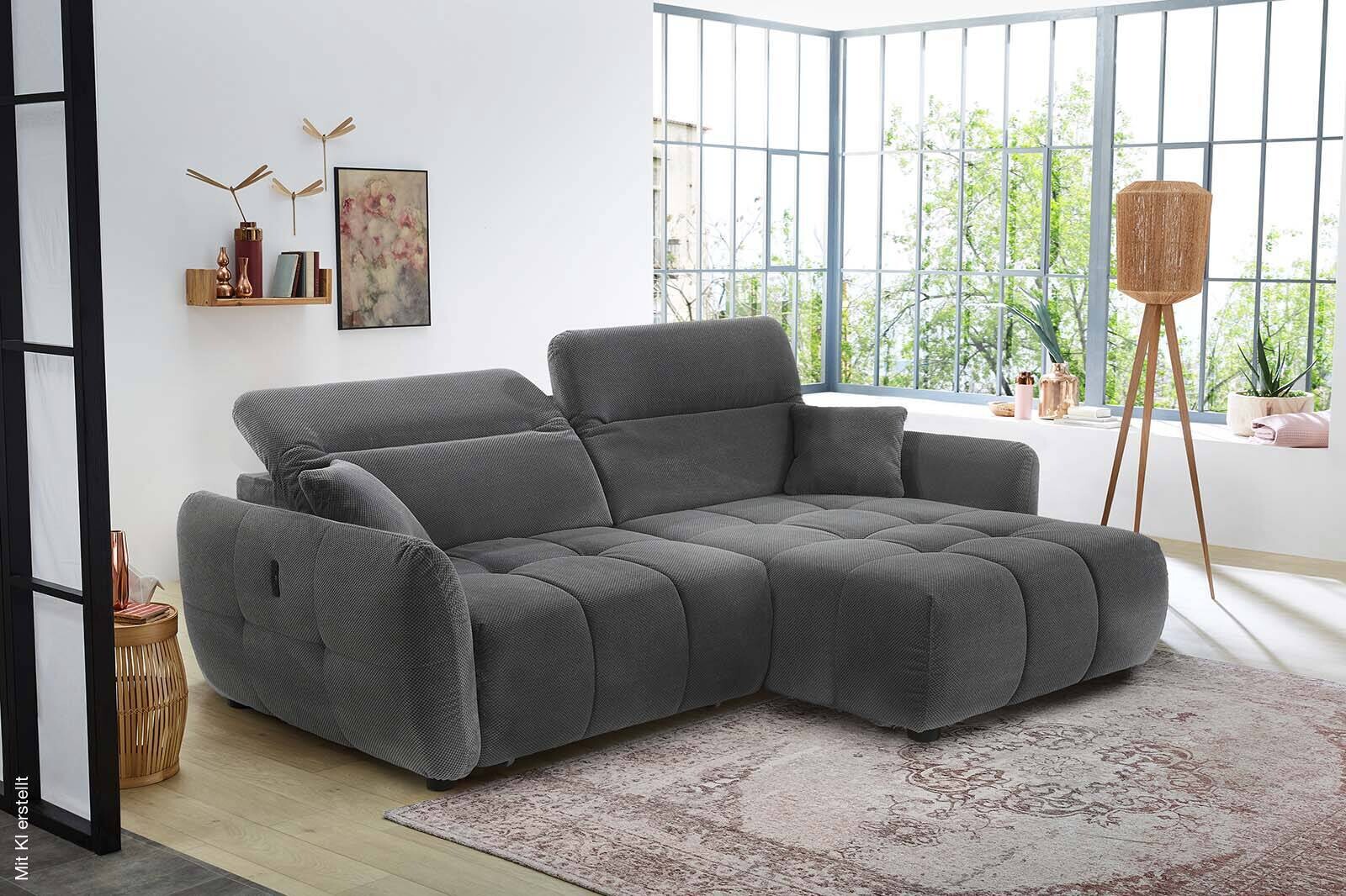 Ecksofa mit elektrischer XXL Sitztiefenverstellung grau Kord B/H/T: ca. 260x106x191 cm