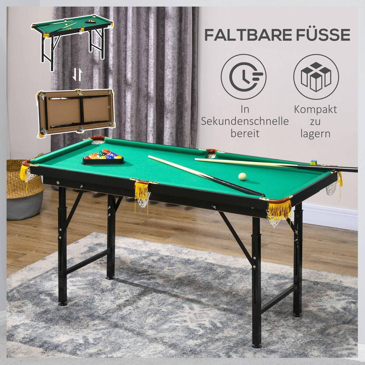 SPORTNOW Billardtisch grün Stahl B/H/L: ca. 63x75x140 cm