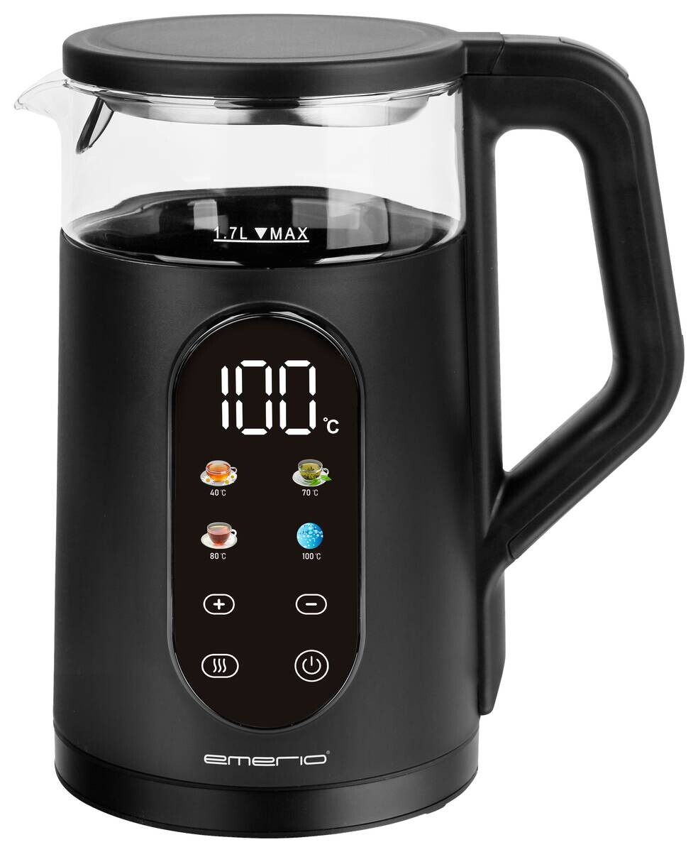 Emerio Wasserkocher WK-132227.1 schwarz Glas Kunststoff B/H/L: ca. 15,5x25,7x22,2 cm ca. 1,7 l