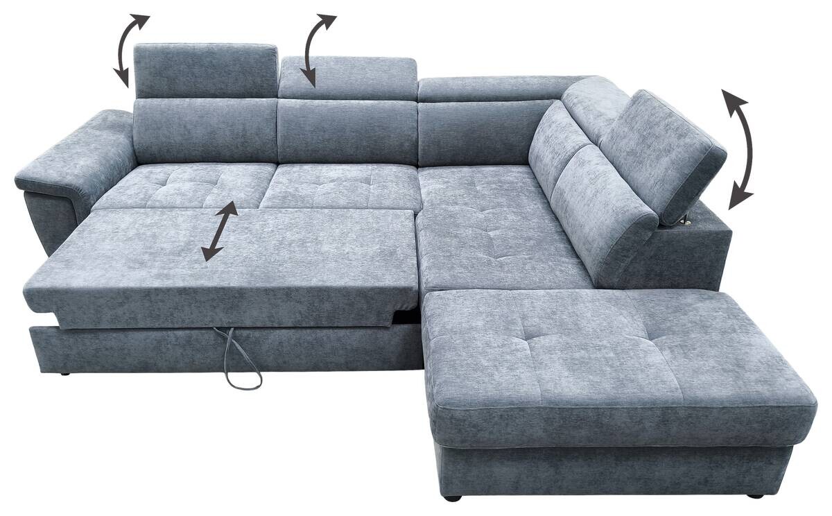 Ecksofa mit Bettfunktion und Bettkasten blaugrau Flachgewebe B/H/T: ca. 267x75x238 cm | blau | 267,00/75,00/238,00 cm
