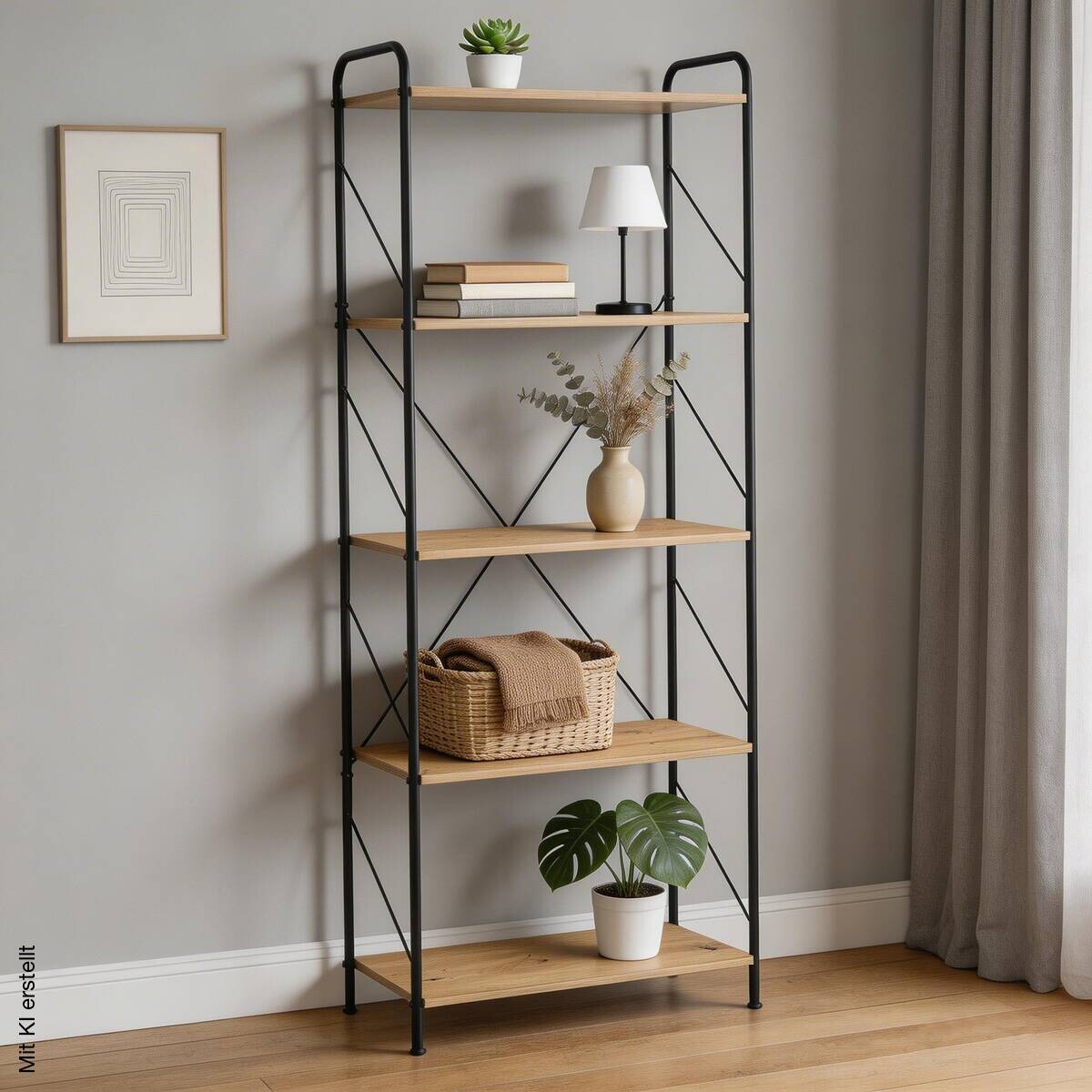 Standregal Nala Holzoptik Artisan Nachbildung schwarz B/H/T: ca. 63,2x160x30 cm