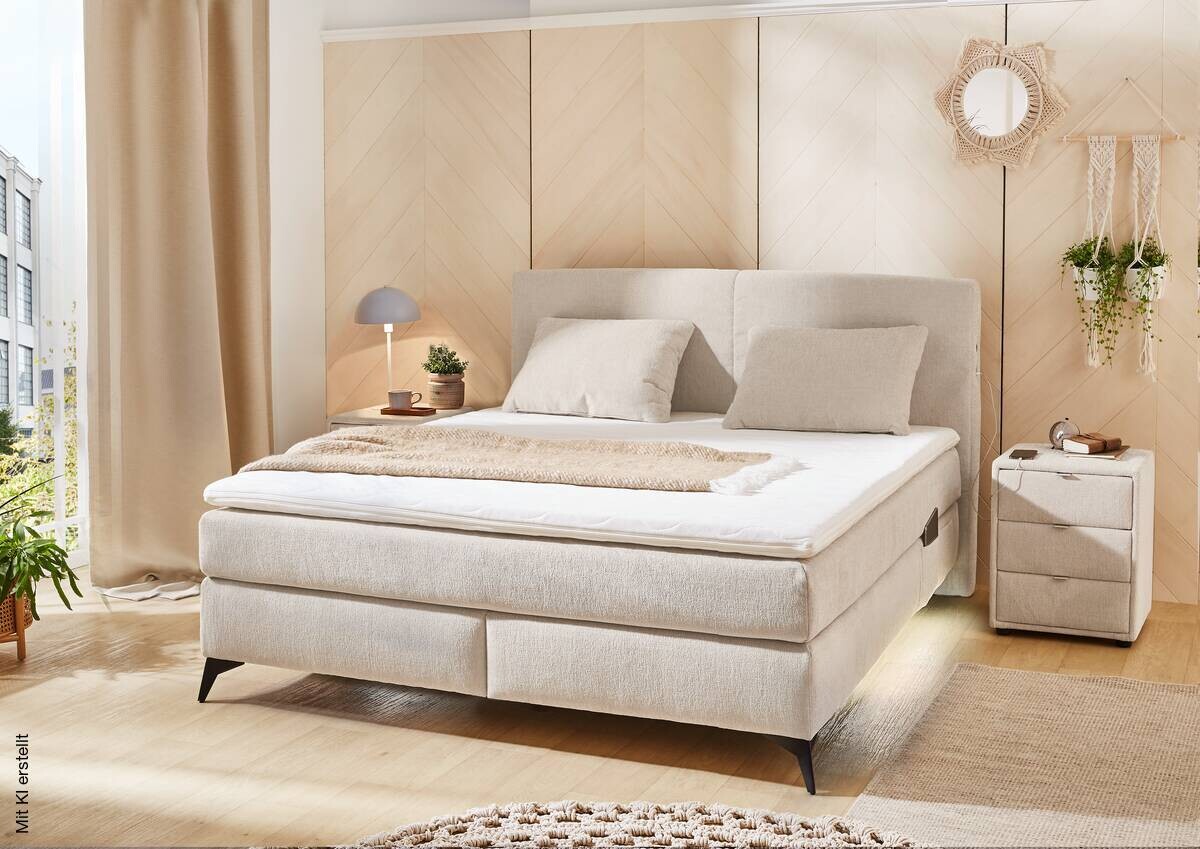 Boxspringbett beige Liegefläche B/L: ca. 160x200 cm