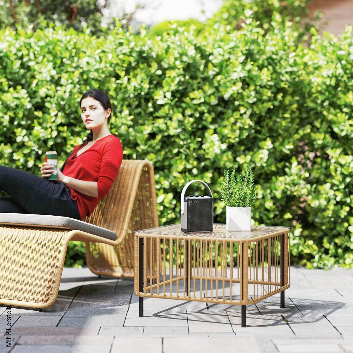 Outsunny Rattan-Gartentisch Holzoptik Polyethylen B/H/L: ca. 65x43x65 cm
