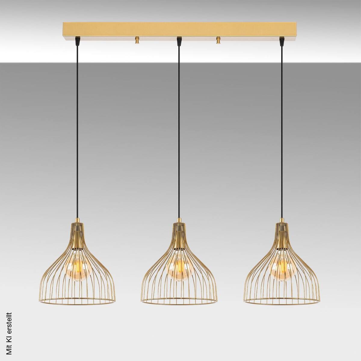 Opviq Pendelleuchte Cafu-11566-1 gold B/H/T/L: ca. 25x121x25x94 cm E27 3 Brennstellen