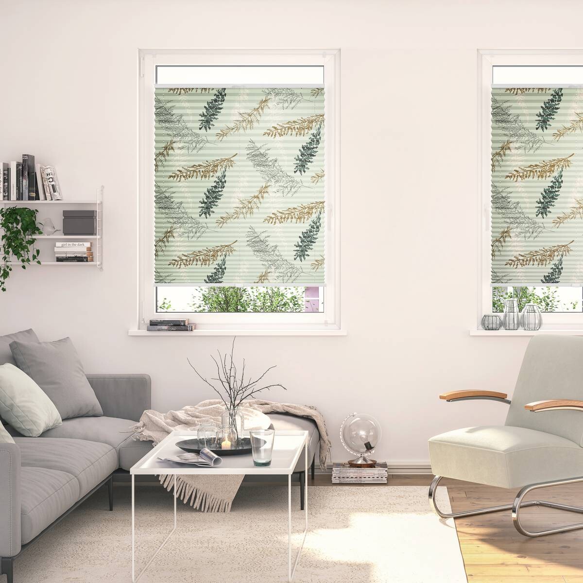 LICHTBLICK Spannplissee Fir Branches grün B/L: ca. 90x130 cm