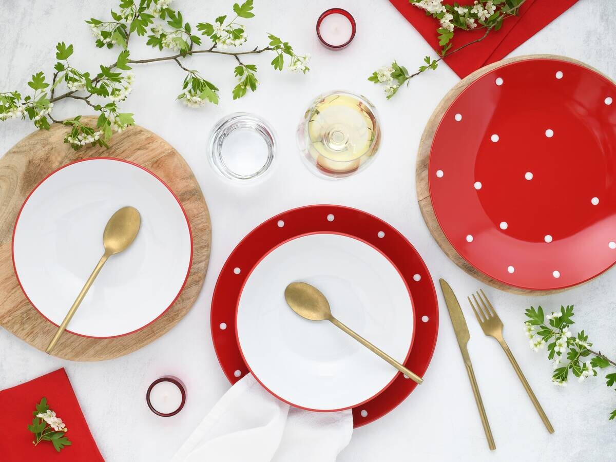 CreaTable Tafelservice Polka Dots weiß Steinzeug 12 tlg.