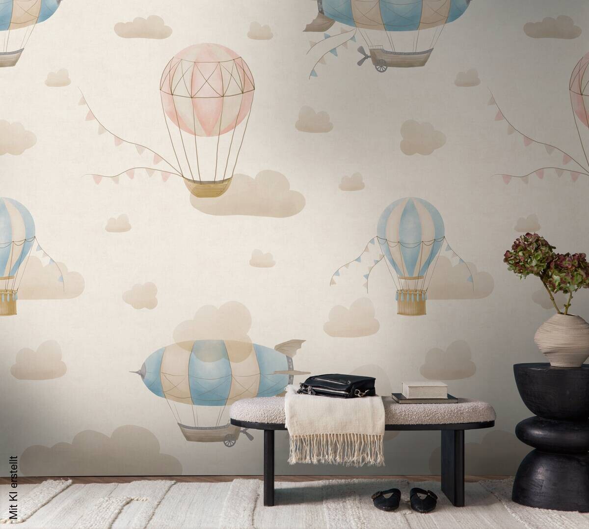 Livingwalls Fototapete Heißluftballon Wolken rosa creme blau B/L: ca. 280x159 cm
