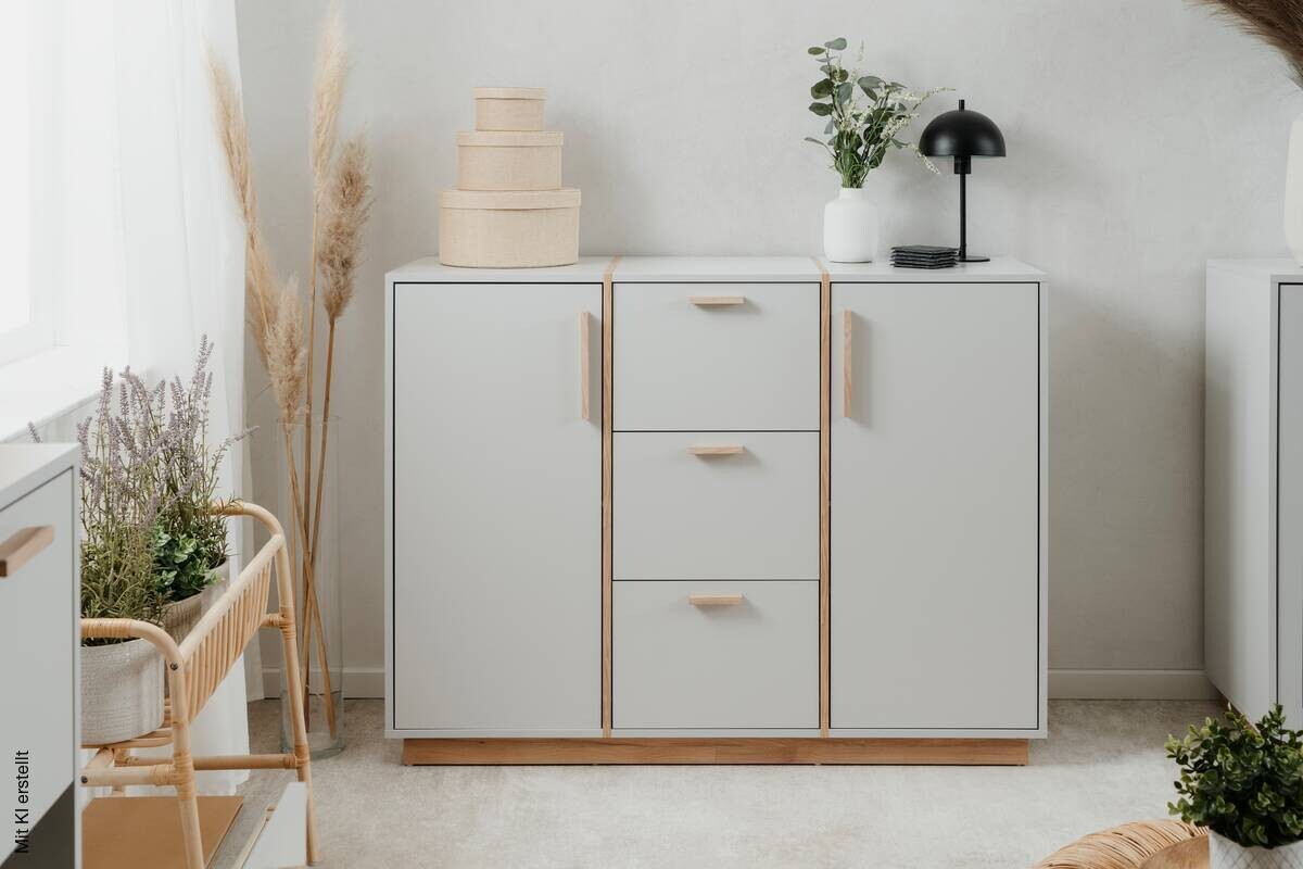 Kommode Split grau Jackson Hickory Nachbildung B/H/T: ca. 125x94x40 cm