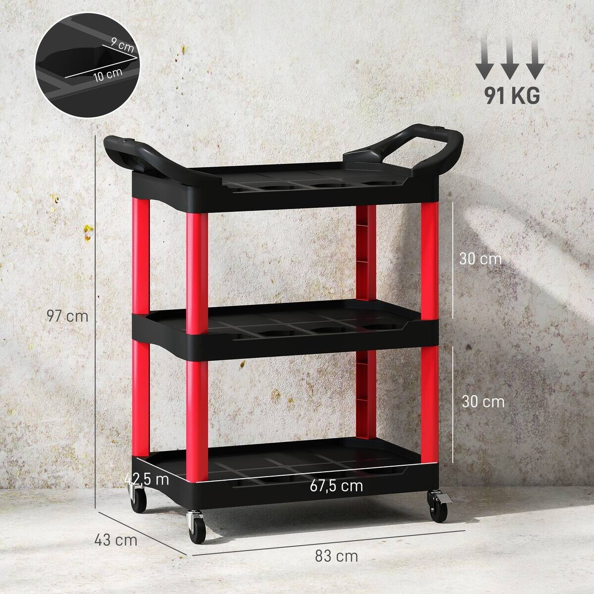 HOMCOM Werkstattwagen rot B/H/L: ca. 43x97x83 cm