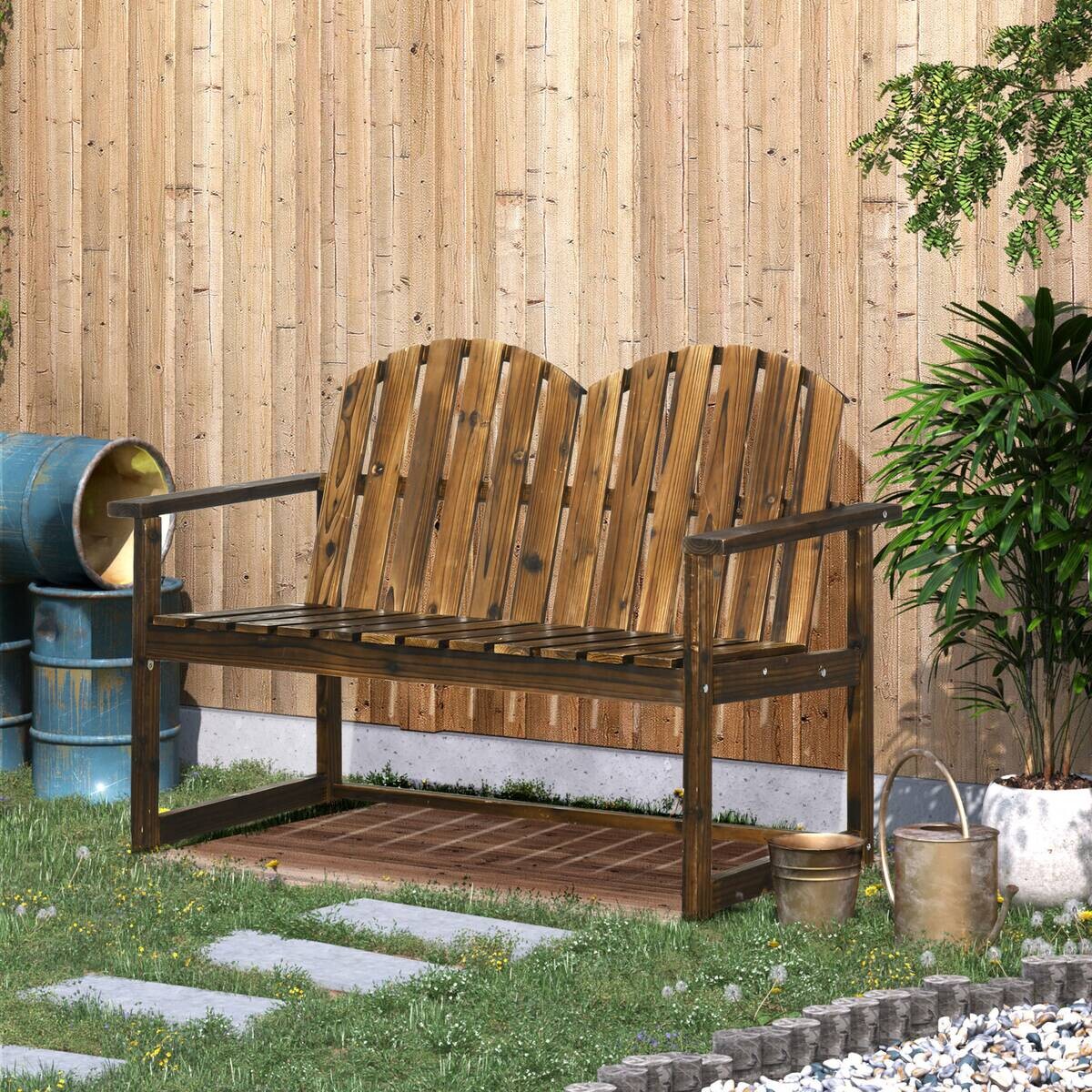 Outsunny Gartenbank grau Holz B/H/L: ca. 63x114x86 cm