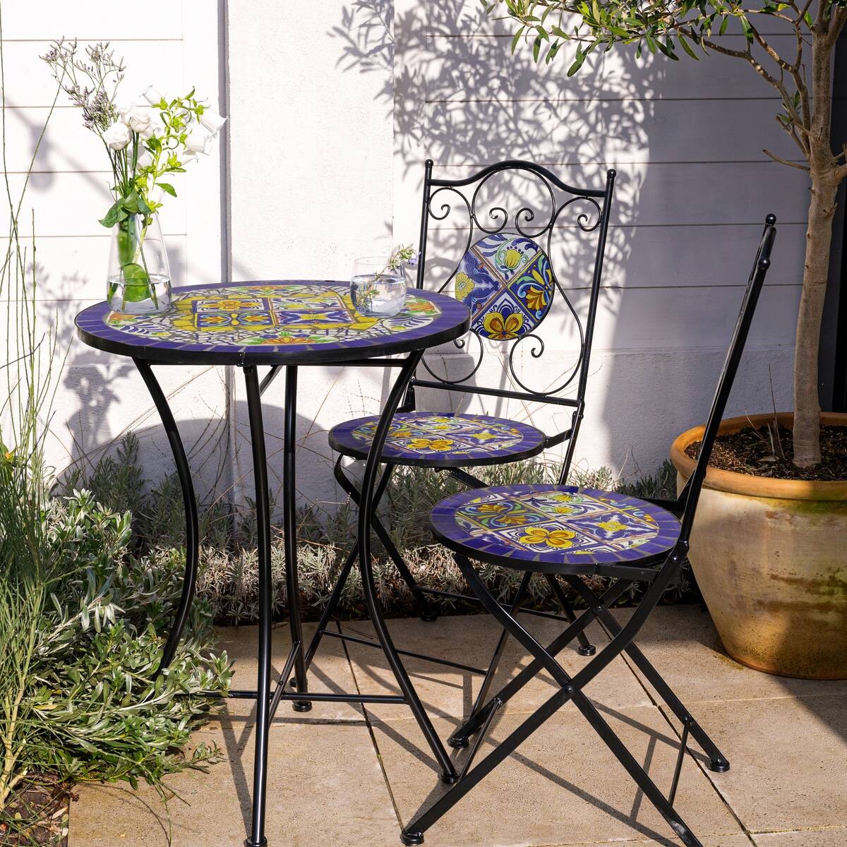 AXI Outdoor Living Bistroset Amélie Mosaik blau Metall B/H/L: ca. 60x92x60 cm