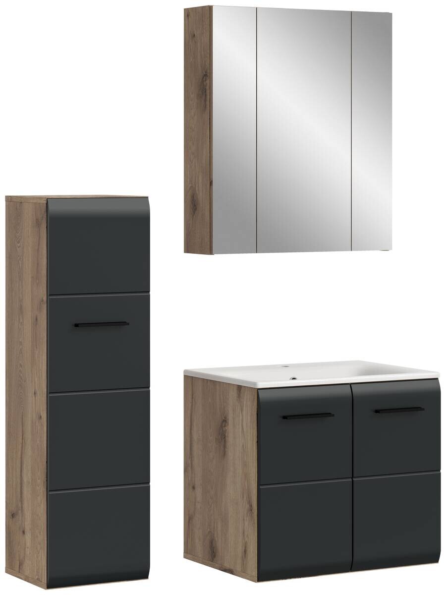 Badezimmer-Set Ice Nox Oak Nachbildung schwarz matt B/H/T: ca. 105x185x46 cm