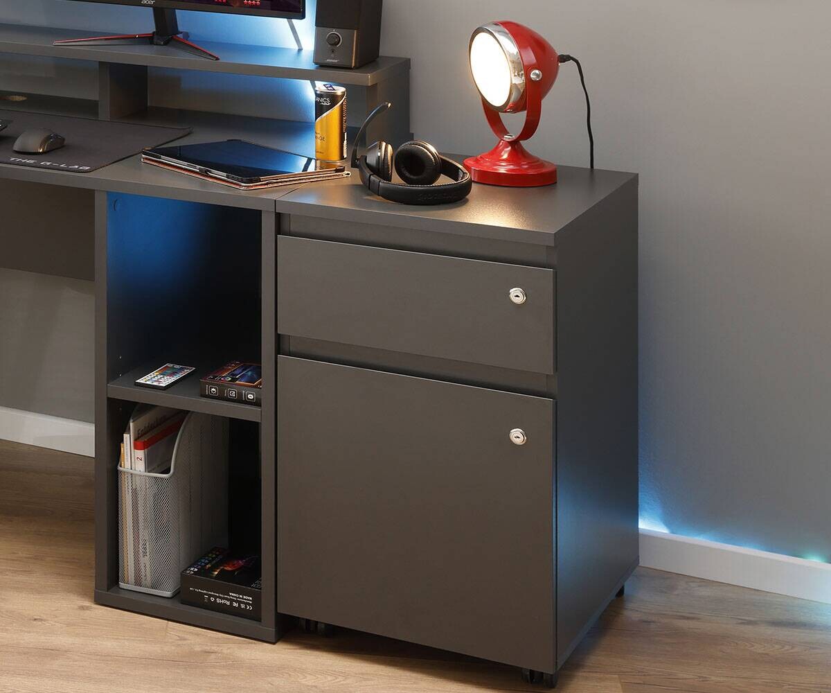 Rollcontainer FILE GUARD anthrazit beschichtet Nachbildung Holz B/H/L: ca. 51,3x76,9x44 cm