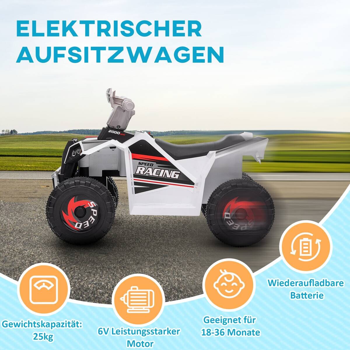 HOMCOM Elektroauto für Kinder weiß B/H/L: ca. 41,5x48,5x70 cm