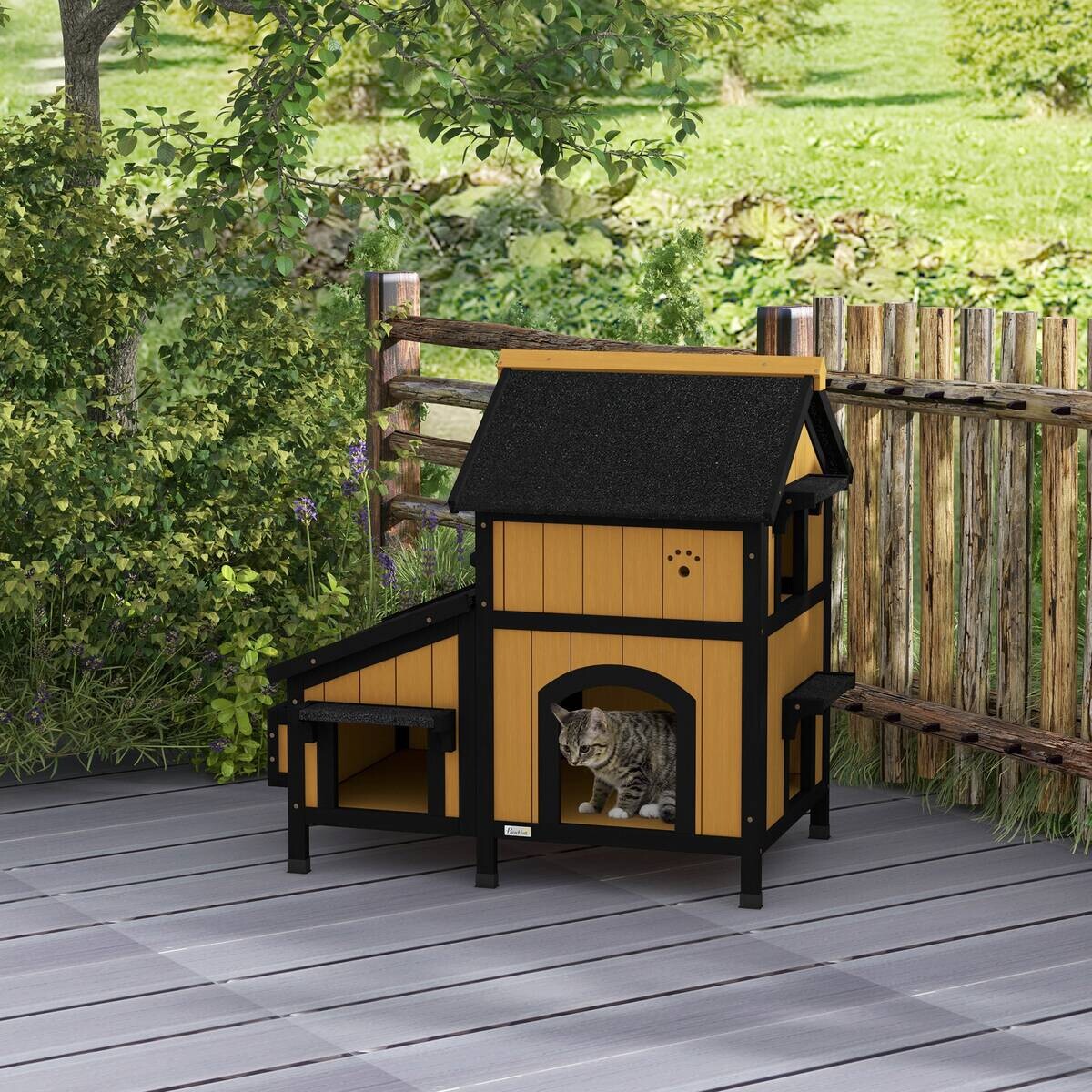 PawHut Katzen-Zubehör gelb Holz B/H/L: ca. 65x96x85,5 cm