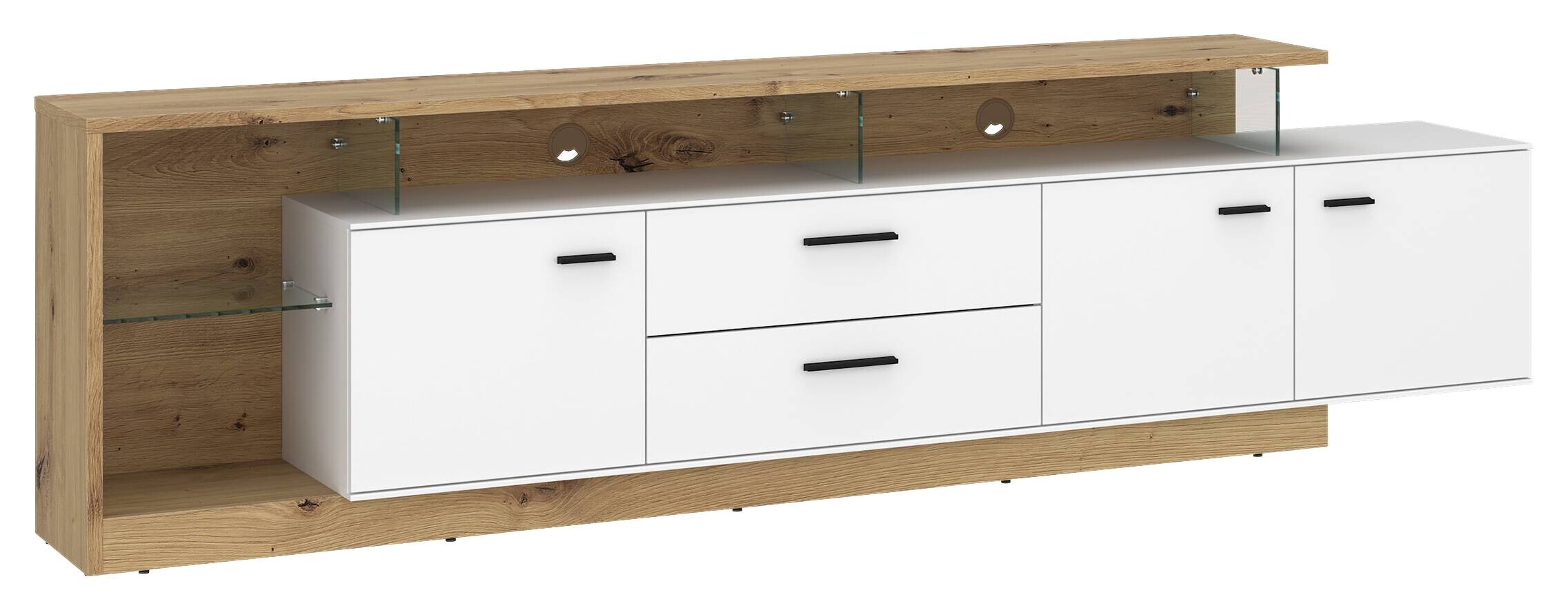 TV-Lowboard Covelo Eiche Artisan Oak Nachbildung weiß B/H/T: ca. 236x66x40 cm