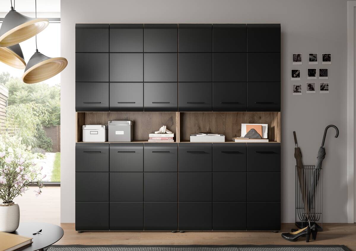 Badezimmer-Set Ice Nox Oak Nachbildung schwarz matt B/H/T: ca. 180x185x30 cm