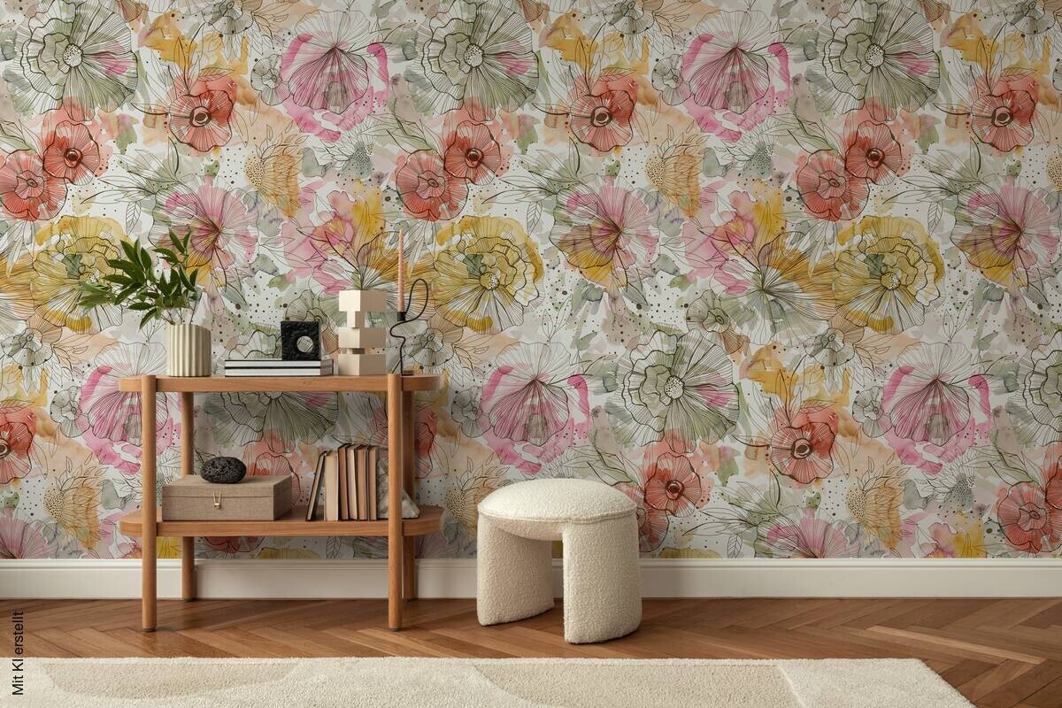 Livingwalls Fototapete Floral orange beige pink B/L: ca. 280x159 cm