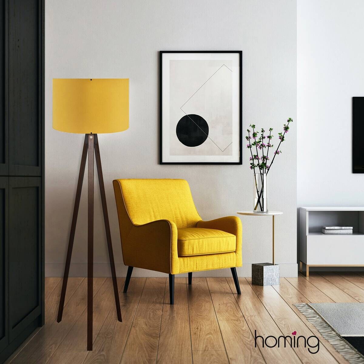 Opviq Stehleuchte gelb MDF PVC B/H/T/L/D: ca. 38x140x38x38x38 cm E27 1 Brennstellen