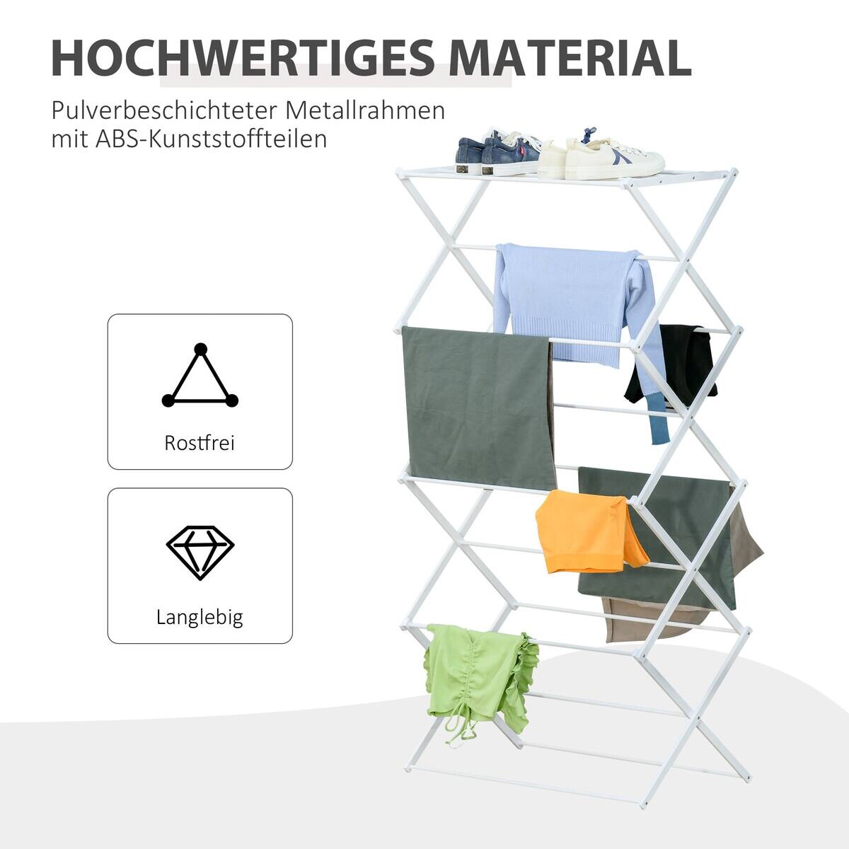 HOMCOM Wäscheständer weiß Kunststoff B/H/L: ca. 35x74x144 cm