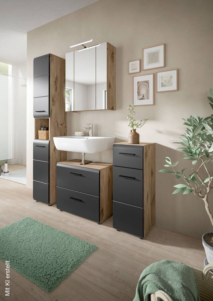Badezimmer-Set Ice Nox Oak Nachbildung schwarz matt B/H/T: ca. 150x185x46 cm