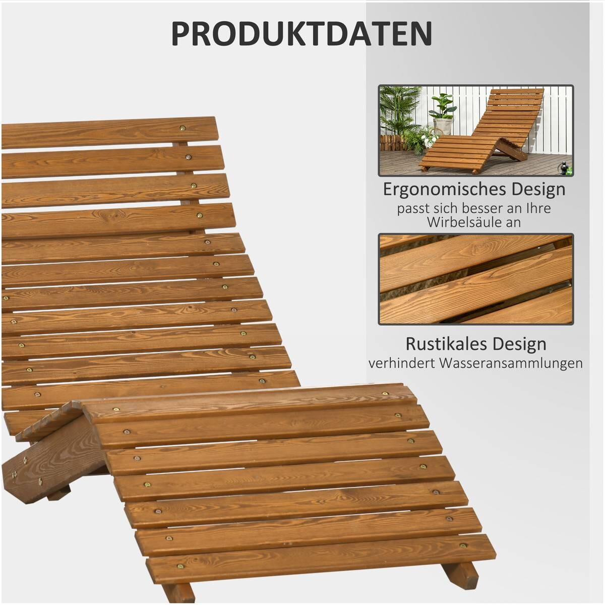 Outsunny Gartenliege mit Holzrahmen