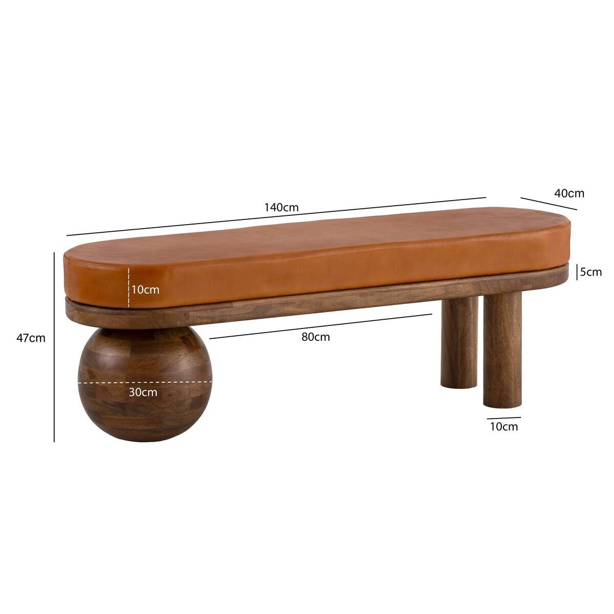 Sitzbank braun Mango Leder B/H/T: ca. 140x47x40 cm